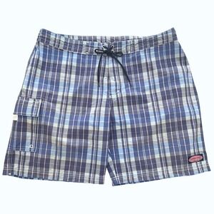 Vineyard Vines Mens Board Shorts 38 Blue Plaid Cargo Pocket Swim Trunks Beach